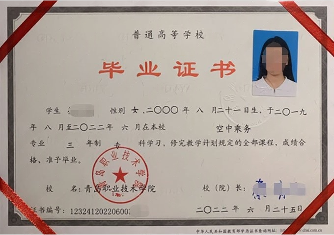 灵璧青岛职业技术学院毕业证样本图片